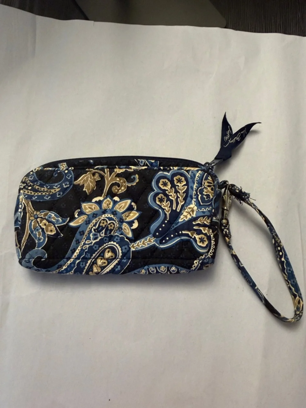 Vera Bradley Navy Blue Paisley Quilted Wristlet with Gold Accents - Picture 3 of 4
